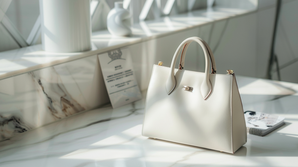 xfactor 94342 luxury handbag on white marble surface with a sma 53e7b983 a6dd 4826 ace3 b706249aa356