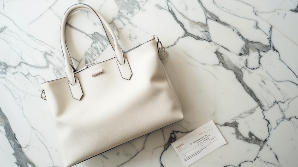 xfactor 94342 luxury handbag on white marble surface with a sma 5f2fb48d 76de 40b1 afe9 6e661222720a