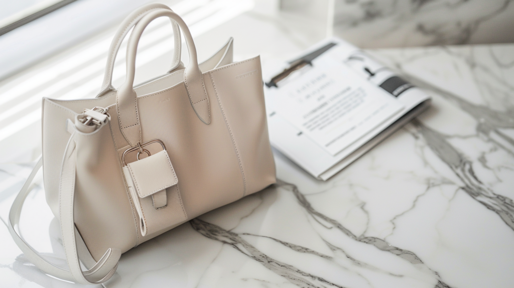 xfactor 94342 luxury handbag on white marble surface with a sma 9a90e68a bd1a 4080 9c22 ef0c2711f329